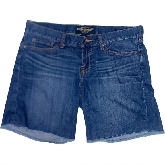Lucky Brand Abbey Frayed Hem Shorts Blue Jean Denim Mid Rise / 29W - Picture 1 of 6